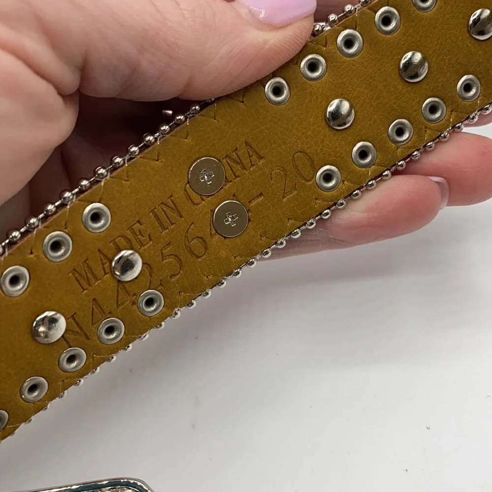 Nocona Brown Kids Belt with Pink Cross and Iridescent Studs